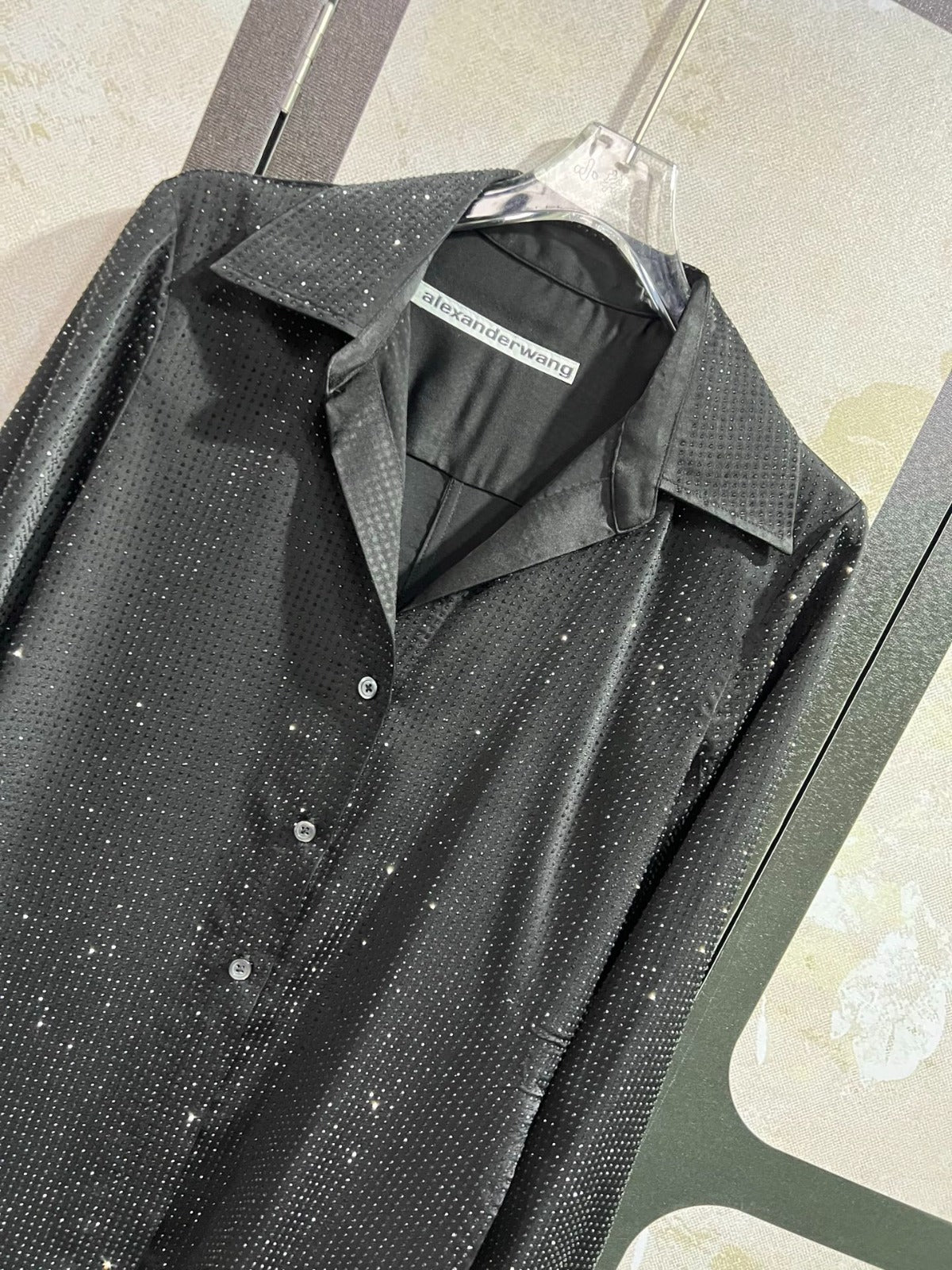 ALEXANDER WANG HOTFIX BUTTON-UP SHIRT IN BLACK