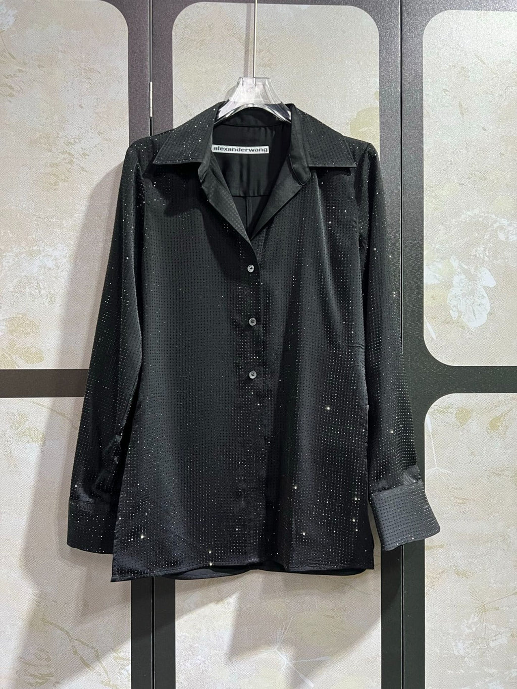 ALEXANDER WANG HOTFIX BUTTON-UP SHIRT IN BLACK