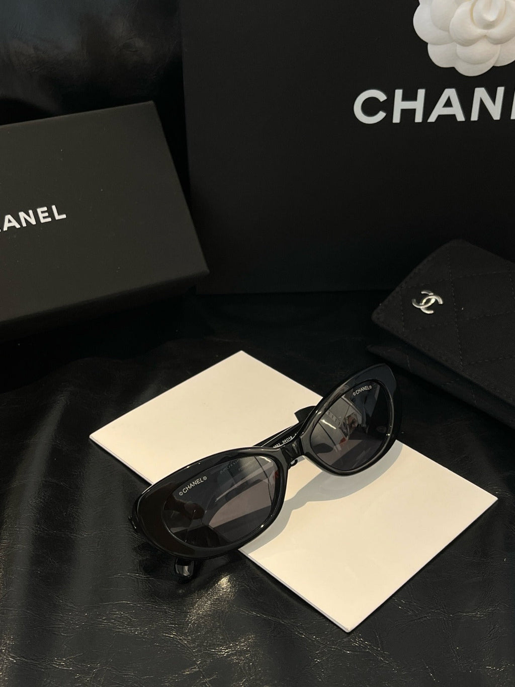 CHANEL 26S VINTAGE RECTANGULAR SUNGLASSES IN BLACK ACETATE