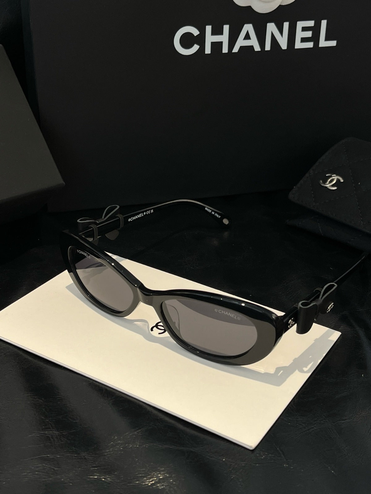 CHANEL 26S VINTAGE RECTANGULAR SUNGLASSES IN BLACK ACETATE