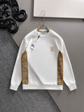 BURBERRY CHECK TRIM COTTON SWEATSHIRT IN WHITE