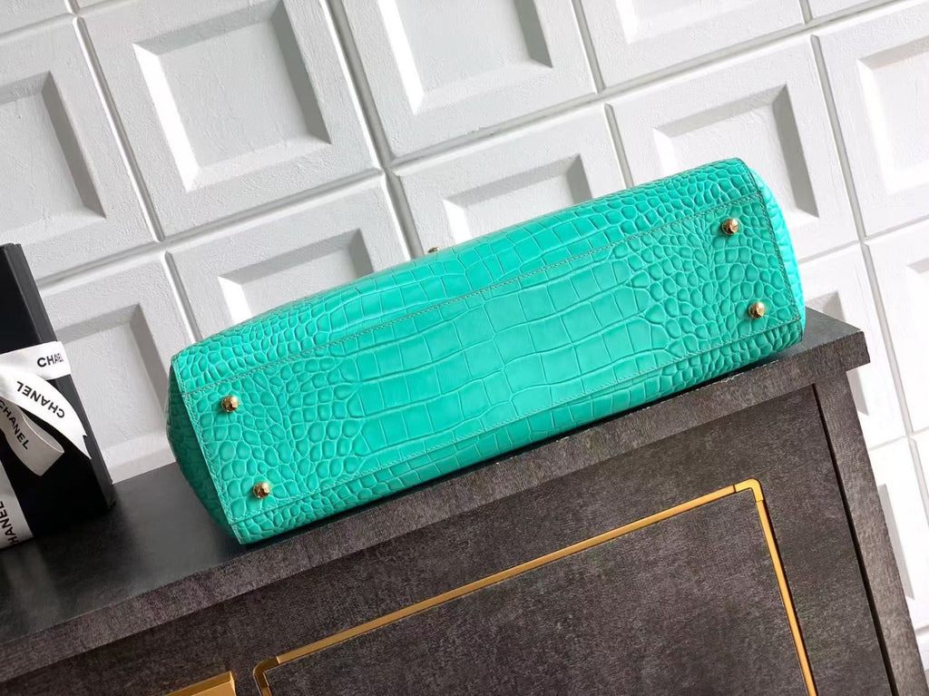 CHANEL SHOPPING BAG 35 IN OPALITE CROCODILE EMBOSSED CALFSKIN GOLD HARDWARE