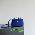 BOTTEGA VENETA BANG BANG 22 IN BLUE INTRECCIATO SUEDE GOLD HARDWARE