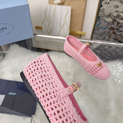 PRADA MARY JANE FLATS IN PINK CROCHET