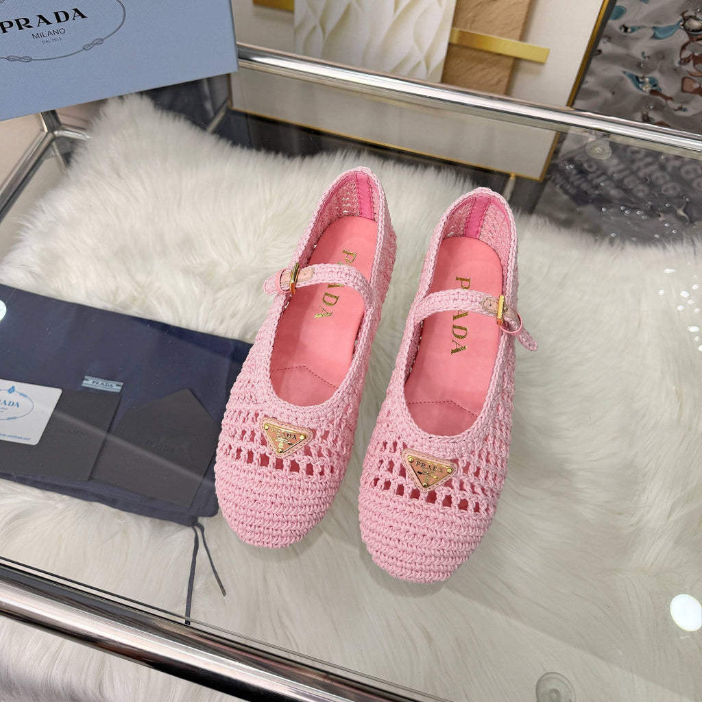 PRADA MARY JANE FLATS IN PINK CROCHET