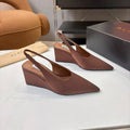 ALAIA CUBE SATIN SLINGBACK WEDGE PUMP IN A CHESTNUT BROWN SATIN