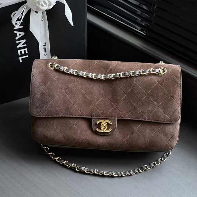 CHANEL 26S CLASSIC FLAP BAG IN BROWN SUEDE GOLD HARDWARE