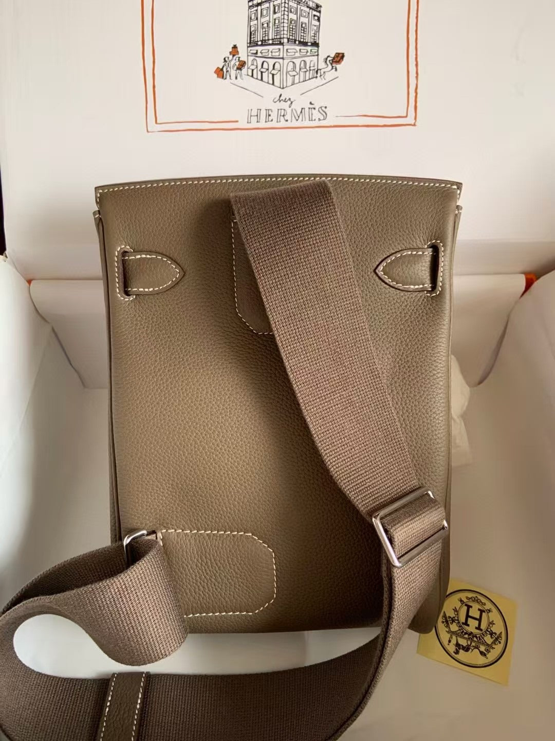 HAC À DOS PM BACKPACK IN BROWN TOGO CALFSKIN