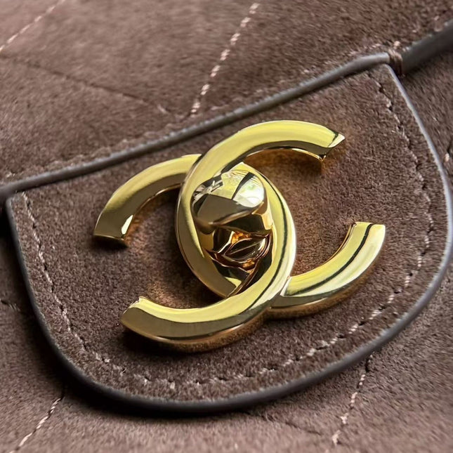 CHANEL 26S CLASSIC FLAP BAG IN BROWN SUEDE GOLD HARDWARE