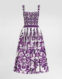 D&G MAJOLICA-PRINTED POPLIN DRESS IN PURPLE AND WHITE