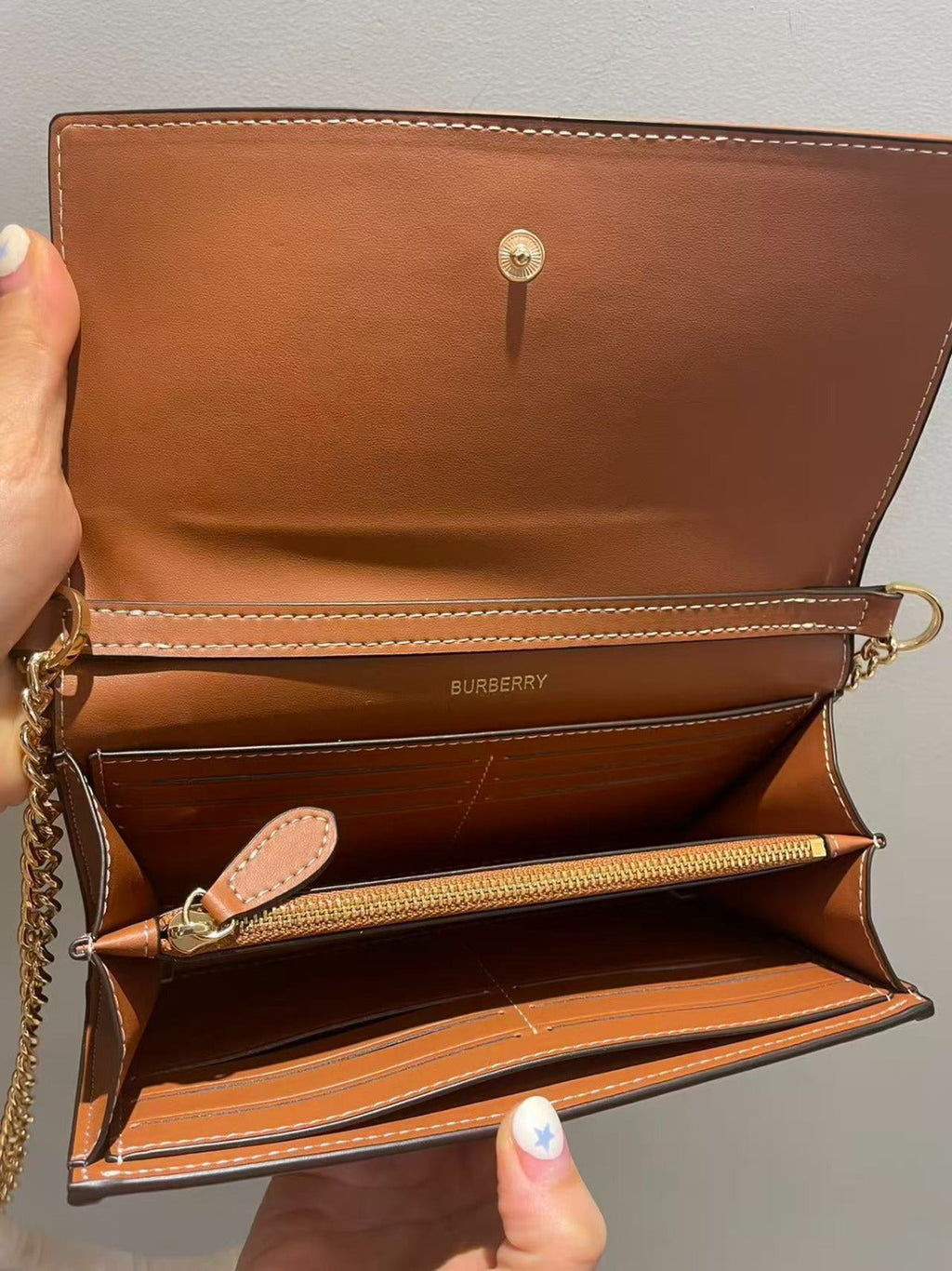 BBR CHECK CHAIN STRAP WALLET IN BEIGE CALFSKIN
