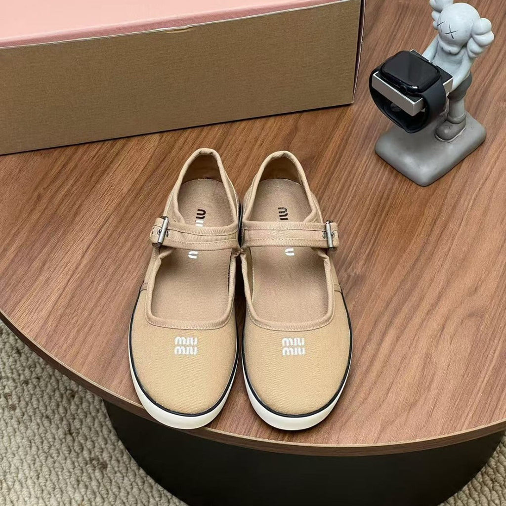 MIU MIU 26S MESH FLATS IN BEIGE CANVAS 86026