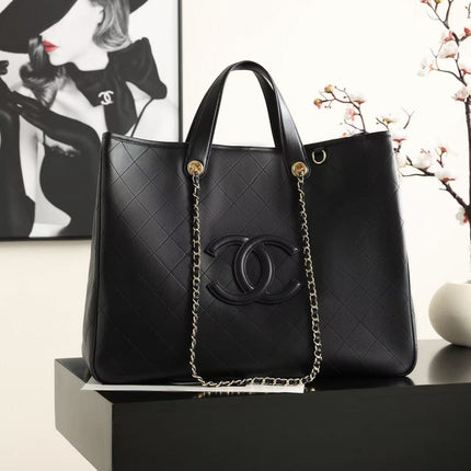 CHANEL 26S QUILTED TOTE BAG IN BLACK CALFSKIN