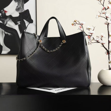 CHANEL 26S QUILTED TOTE BAG IN BLACK CALFSKIN