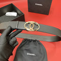 CC 40 MM CIRCLE BUCKLE BELT IN BLACK CALFSKIN WITH GOLD HARDWARE