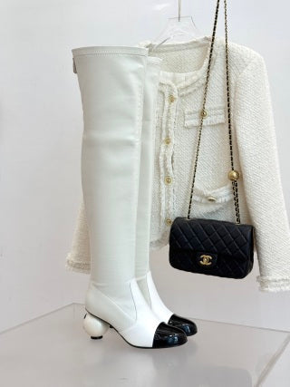 CC PEARL HIGH BOOTS IN WHITE CALFSKIN
