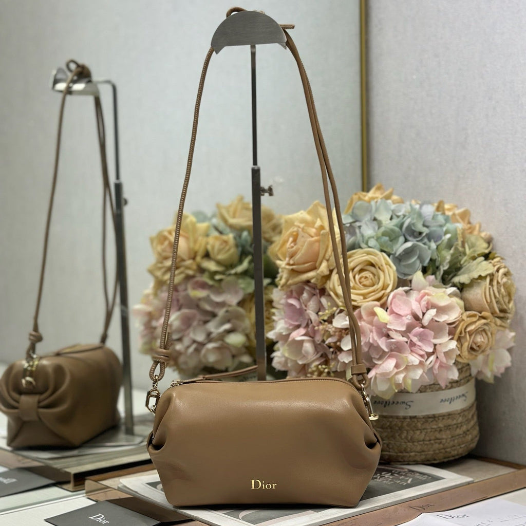 DIOR 26S BOW POUCH BAG 20 IN BROWN LAMBSKIN