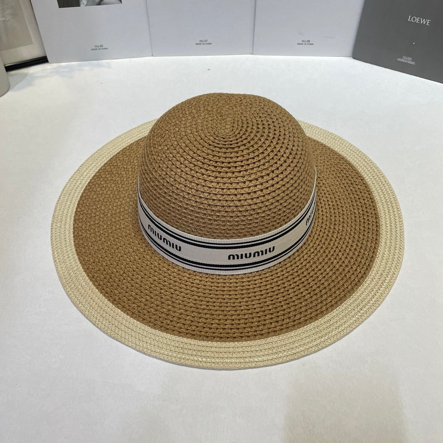 MIUMIU 26S WIDE-BRIM STRAW HAT IN BROWN 343683