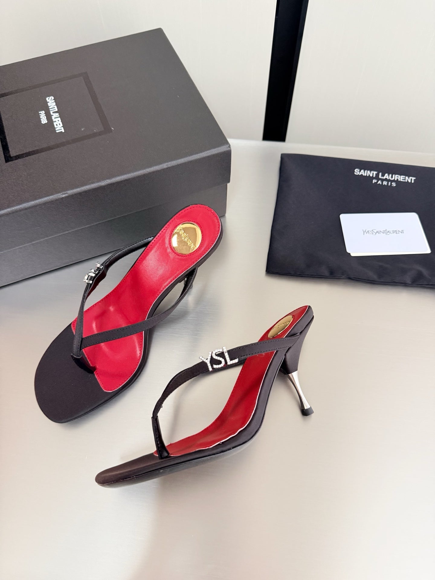 SAINT LAURENT JERRY MULES 75MM IN BLACK FABRIC  SILVER LOGO