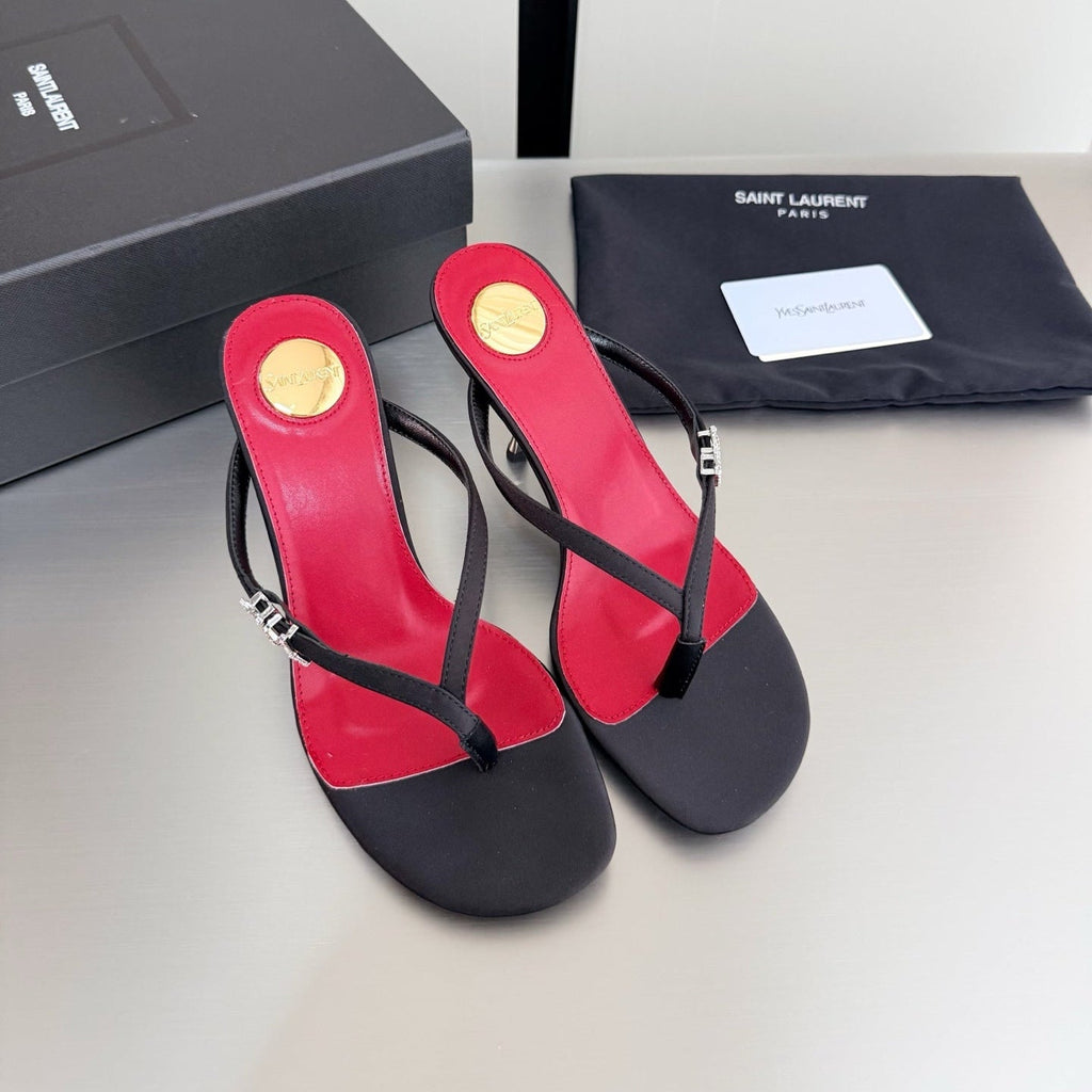 SAINT LAURENT JERRY MULES 75MM IN BLACK FABRIC  SILVER LOGO