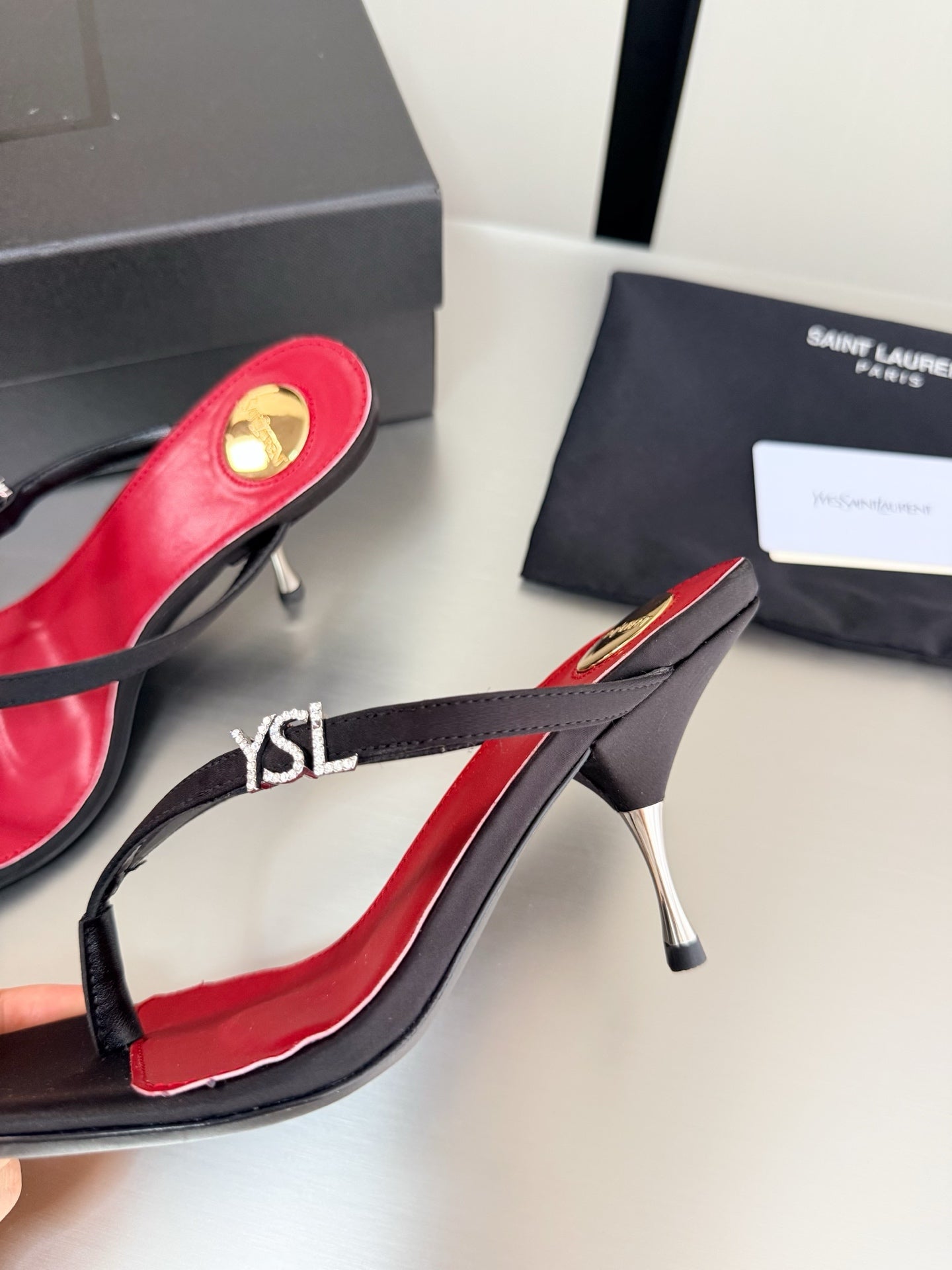 SAINT LAURENT JERRY MULES 75MM IN BLACK FABRIC  SILVER LOGO