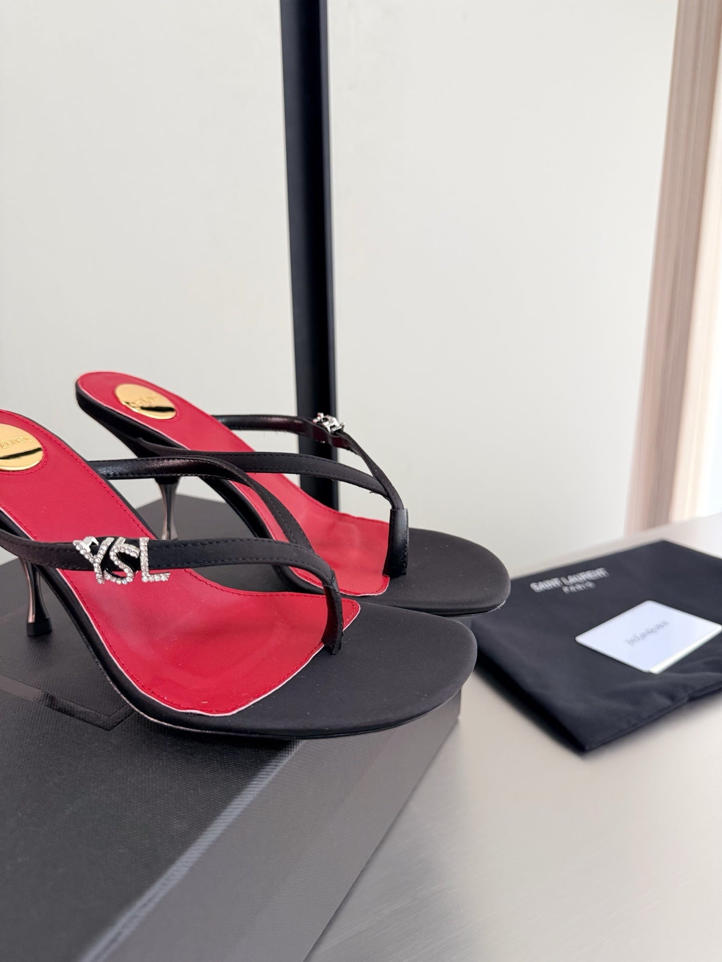 SAINT LAURENT JERRY MULES 75MM IN BLACK FABRIC  SILVER LOGO