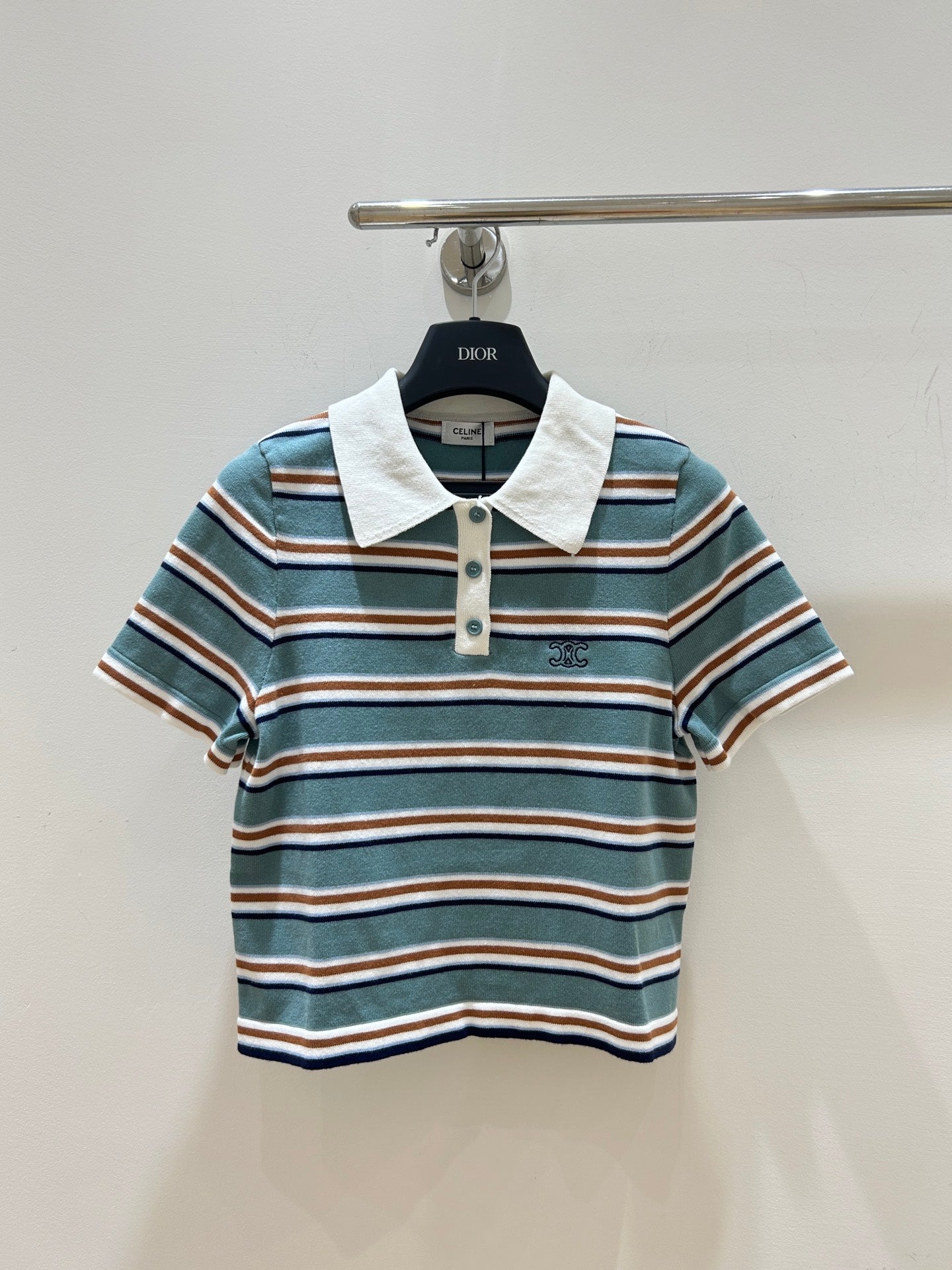 CELINE 26S STRIPED SHORT-SLEEVE POLO SHIRT 407