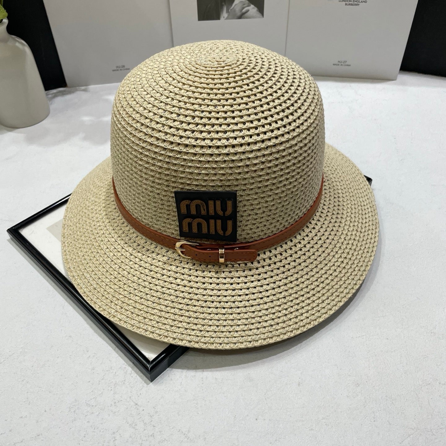 MIUMIU 26S WOVEN STRAW HAT IN BEIGE 343699