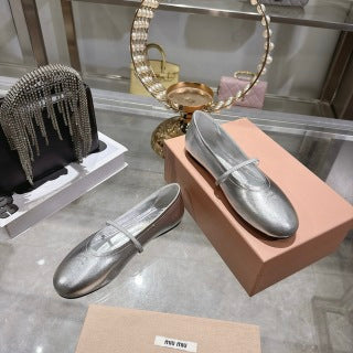 MIUMIU 26S CLOSED-BACK SANDALS IN SILVER CALFSKIN