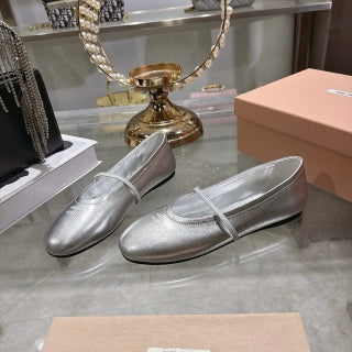 MIUMIU 26S CLOSED-BACK SANDALS IN SILVER CALFSKIN