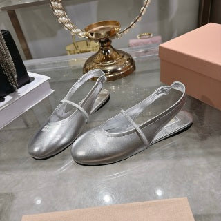 MIUMIU 26S SLINGBAC SANDALS IN SILVER CALFSKIN