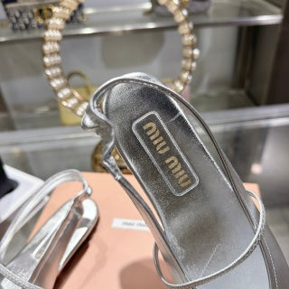MIUMIU 26S SLINGBAC SANDALS IN SILVER CALFSKIN
