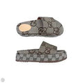 GUCCI WOMEN'S PLATFORM SLIDE SANDALS IN GREY GG CANVAS