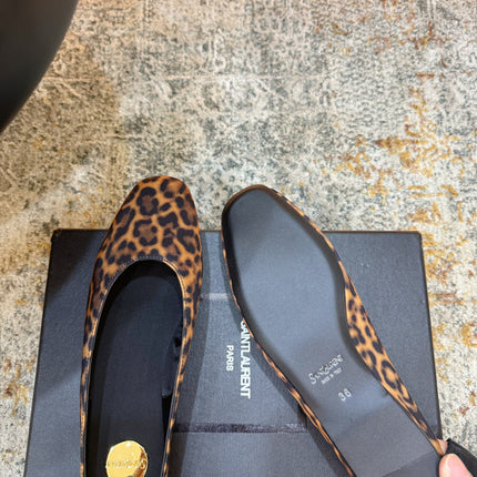 YSL 26S FLAT MULES IN LEOPARD PRINT CANVAS 