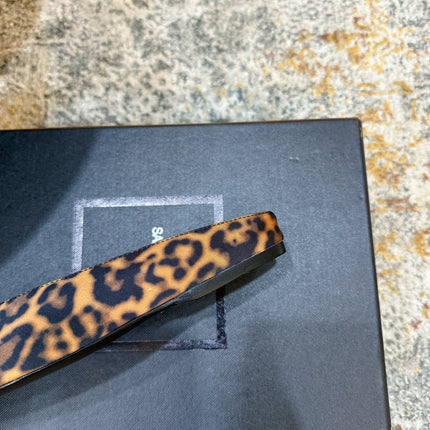 YSL 26S FLAT MULES IN LEOPARD PRINT CANVAS 