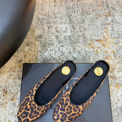 YSL 26S FLAT MULES IN LEOPARD PRINT CANVAS 