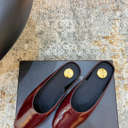 YSL 26S FLAT MULES IN DARK RED CALFSKIN