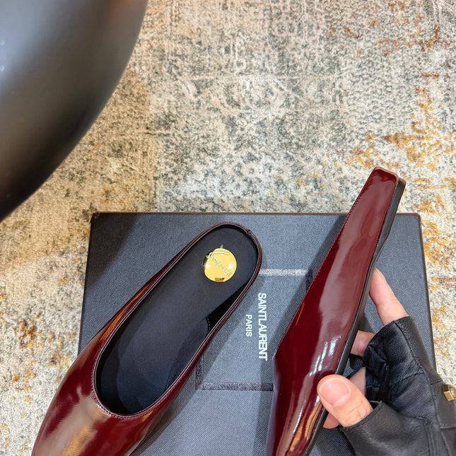 YSL 26S FLAT MULES IN DARK RED CALFSKIN