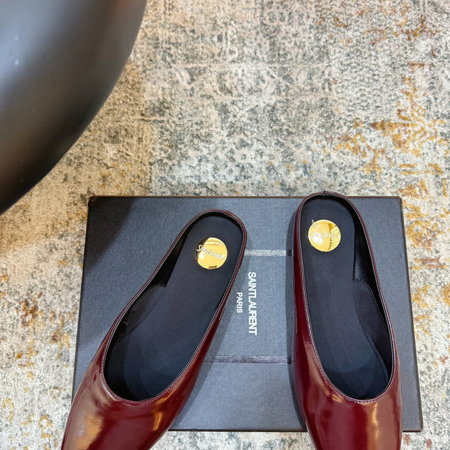 YSL 26S FLAT MULES IN DARK RED CALFSKIN
