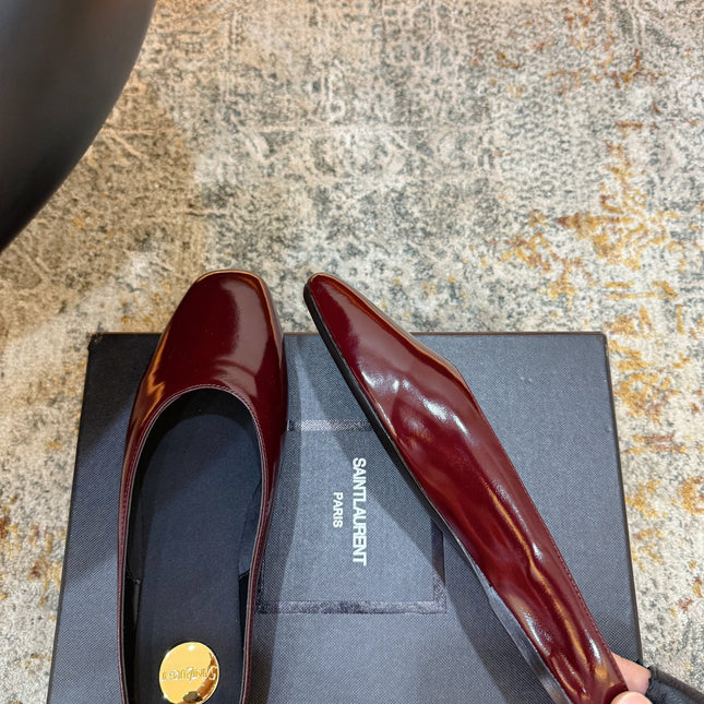 YSL 26S FLAT MULES IN DARK RED CALFSKIN