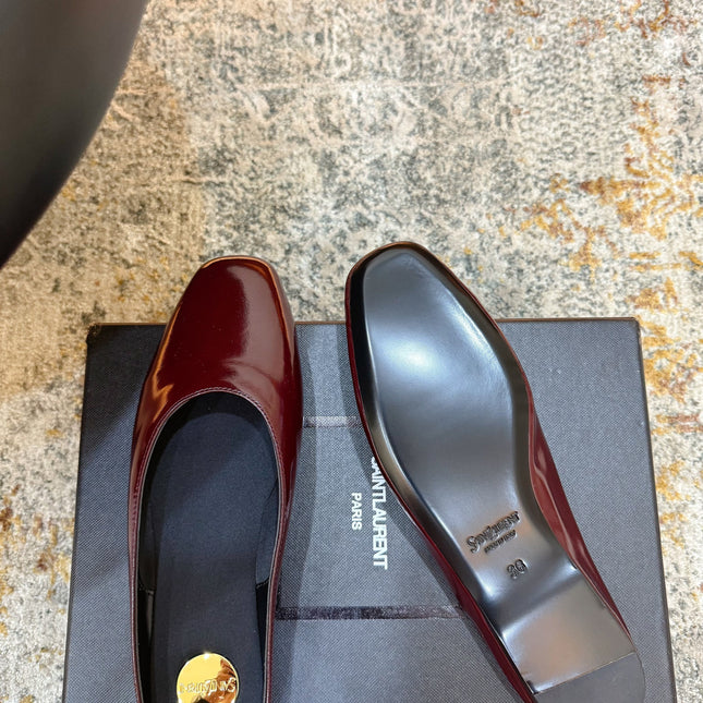 YSL 26S FLAT MULES IN DARK RED CALFSKIN