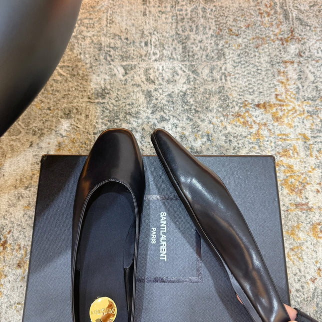 YSL 26S FLAT MULES IN BLACK CALFSKIN