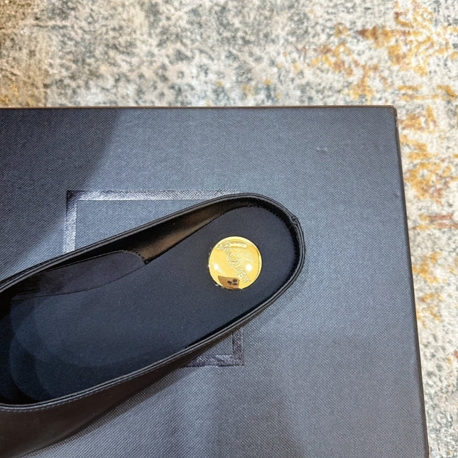 YSL 26S FLAT MULES IN BLACK CALFSKIN