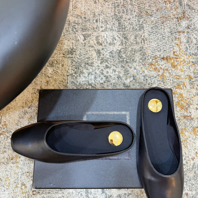 YSL 26S FLAT MULES IN BLACK CALFSKIN