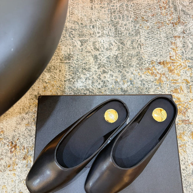 YSL 26S FLAT MULES IN BLACK CALFSKIN