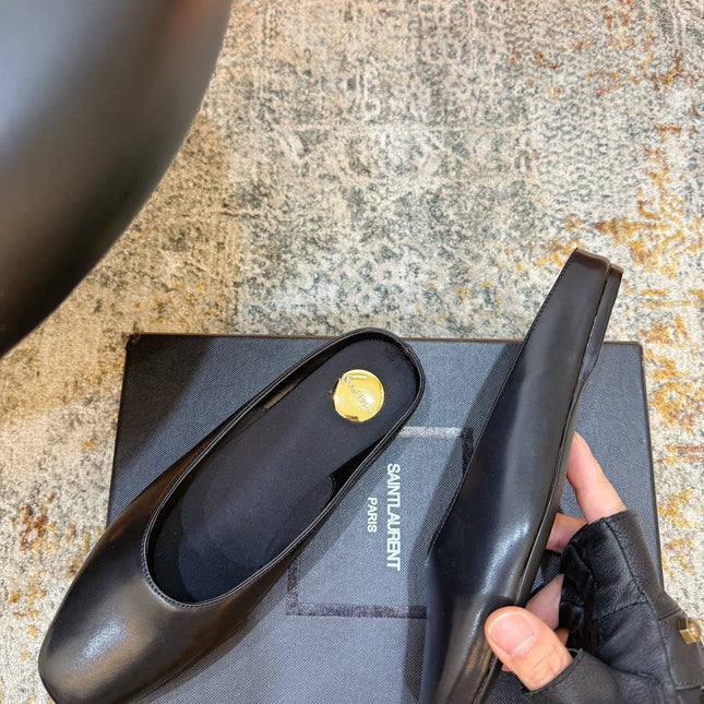 YSL 26S FLAT MULES IN BLACK CALFSKIN