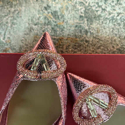 VALENTINO 26S SLINGBACKS 75 MM IN METALLIC PINK SNAKESKIN