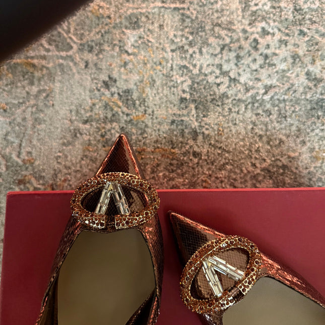 VALENTINO 26S SLINGBACKS 75 MM IN METALLIC BRONZE SNAKESKIN