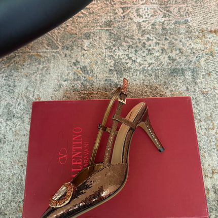 VALENTINO 26S SLINGBACKS 75 MM IN METALLIC BRONZE SNAKESKIN