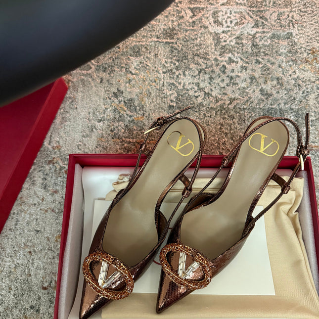 VALENTINO 26S SLINGBACKS 75 MM IN METALLIC BRONZE SNAKESKIN
